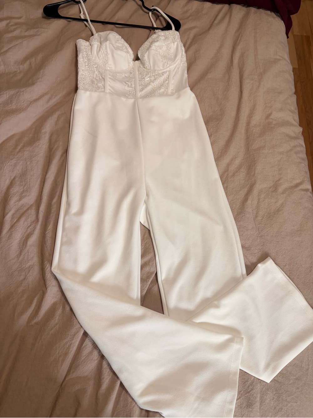 Lulu's White Lace Bust Wide-Leg Jumpsuit